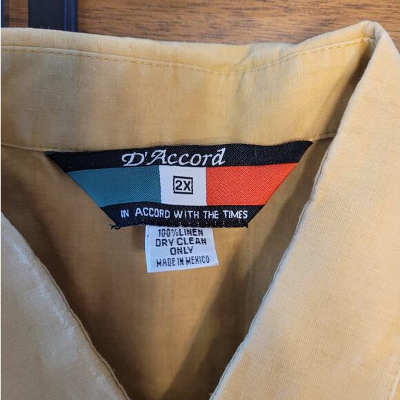 D'Accord Men's 2X Gold Cuban Guayabera Shirt 100% Linen Embroidered EUC - Picture 8 of 10